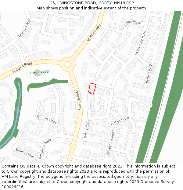 35, LIVINGSTONE ROAD, CORBY, NN18 8SP: Location map and indicative extent of plot