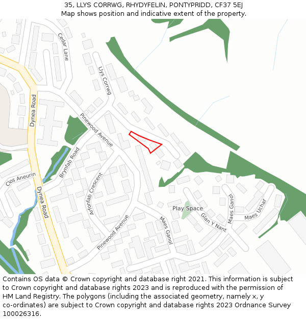 35, LLYS CORRWG, RHYDYFELIN, PONTYPRIDD, CF37 5EJ: Location map and indicative extent of plot