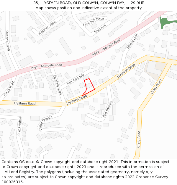35, LLYSFAEN ROAD, OLD COLWYN, COLWYN BAY, LL29 9HB: Location map and indicative extent of plot