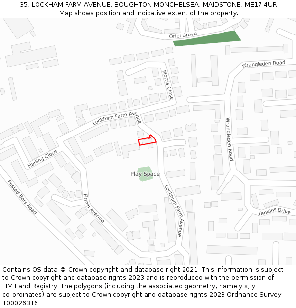 35, LOCKHAM FARM AVENUE, BOUGHTON MONCHELSEA, MAIDSTONE, ME17 4UR: Location map and indicative extent of plot