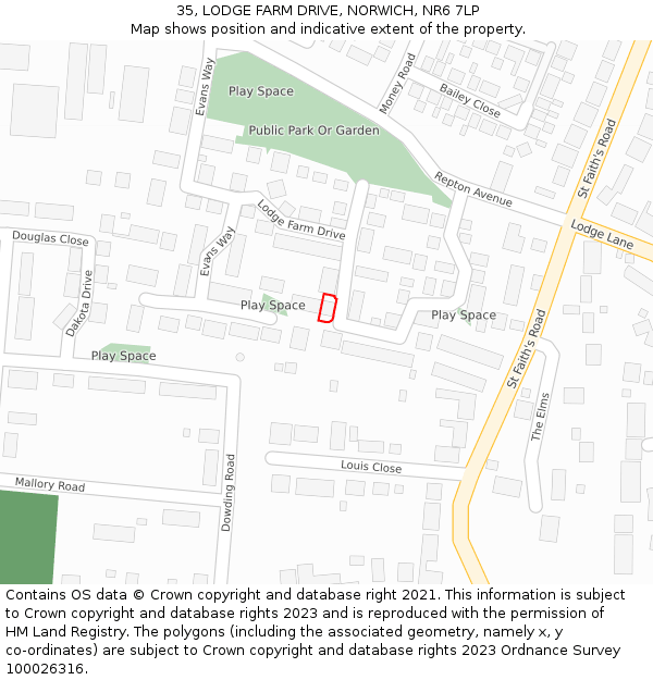 35, LODGE FARM DRIVE, NORWICH, NR6 7LP: Location map and indicative extent of plot