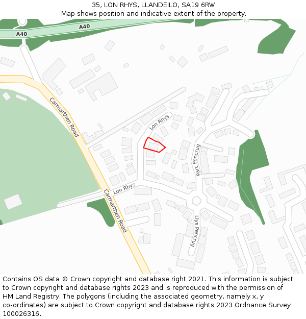 35, LON RHYS, LLANDEILO, SA19 6RW: Location map and indicative extent of plot