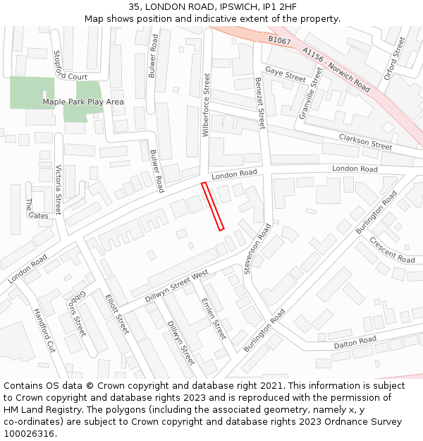 35, LONDON ROAD, IPSWICH, IP1 2HF: Location map and indicative extent of plot