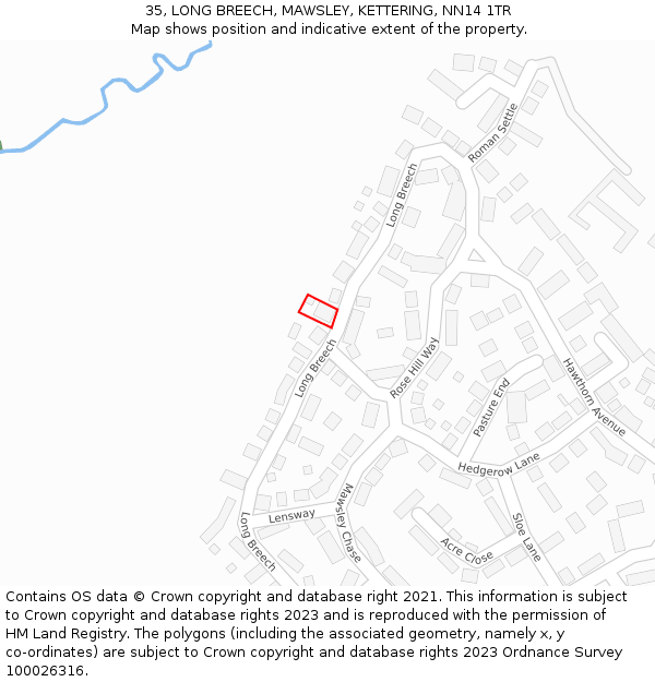 35, LONG BREECH, MAWSLEY, KETTERING, NN14 1TR: Location map and indicative extent of plot