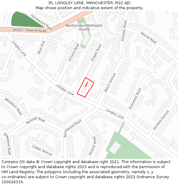 35, LONGLEY LANE, MANCHESTER, M22 4JD: Location map and indicative extent of plot