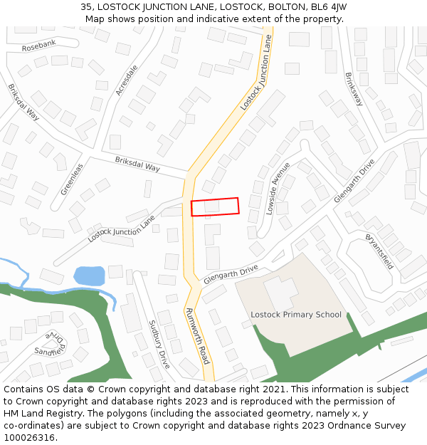 35, LOSTOCK JUNCTION LANE, LOSTOCK, BOLTON, BL6 4JW: Location map and indicative extent of plot