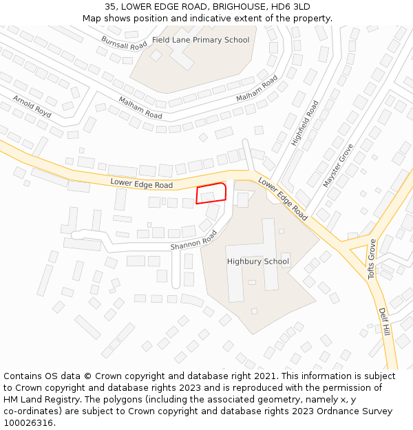 35, LOWER EDGE ROAD, BRIGHOUSE, HD6 3LD: Location map and indicative extent of plot