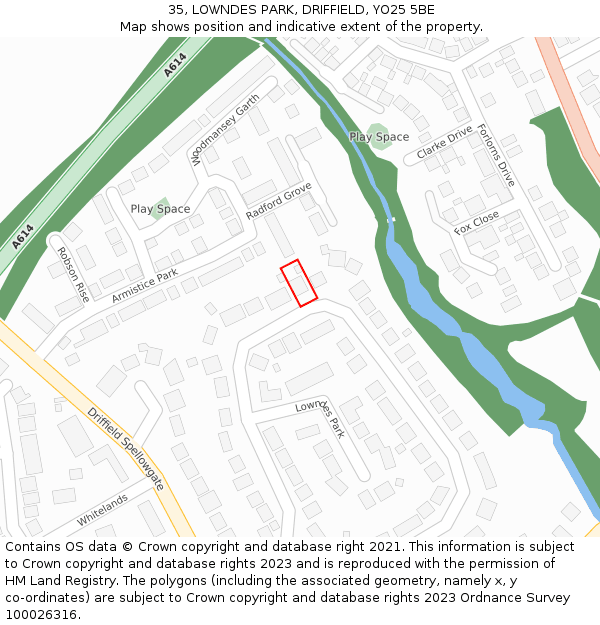 35, LOWNDES PARK, DRIFFIELD, YO25 5BE: Location map and indicative extent of plot