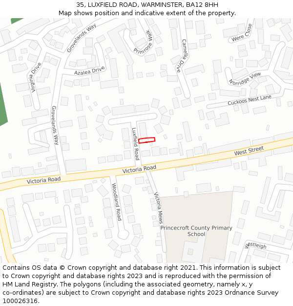35, LUXFIELD ROAD, WARMINSTER, BA12 8HH: Location map and indicative extent of plot