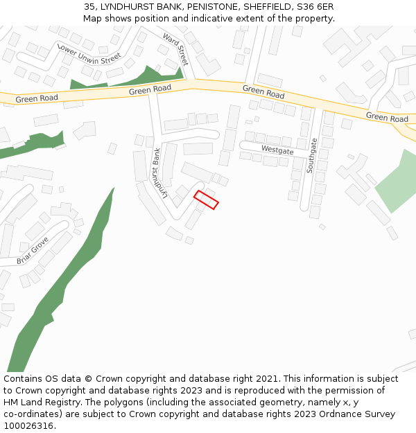 35, LYNDHURST BANK, PENISTONE, SHEFFIELD, S36 6ER: Location map and indicative extent of plot