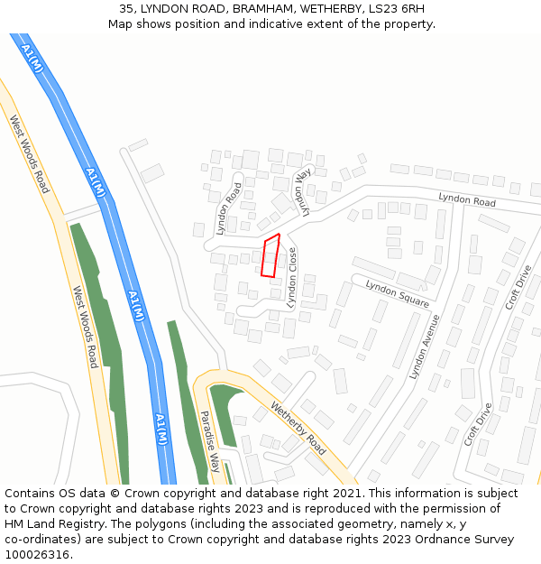 35, LYNDON ROAD, BRAMHAM, WETHERBY, LS23 6RH: Location map and indicative extent of plot