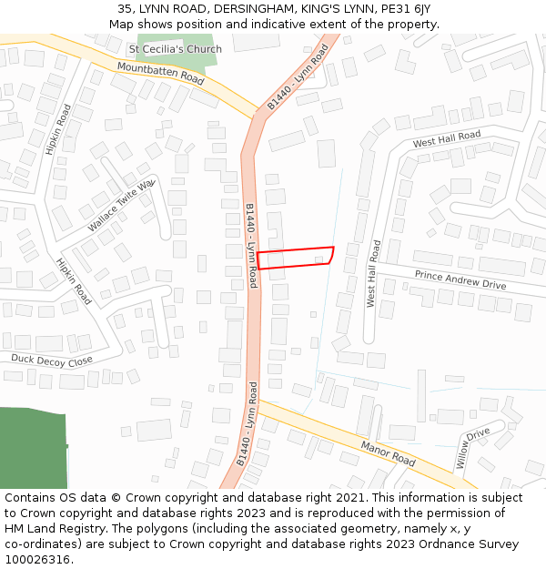 35, LYNN ROAD, DERSINGHAM, KING'S LYNN, PE31 6JY: Location map and indicative extent of plot