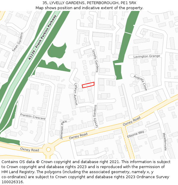 35, LYVELLY GARDENS, PETERBOROUGH, PE1 5RX: Location map and indicative extent of plot