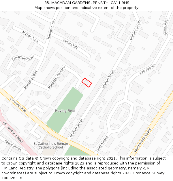 35, MACADAM GARDENS, PENRITH, CA11 9HS: Location map and indicative extent of plot