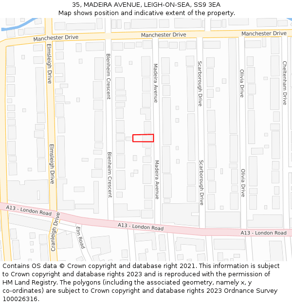 35, MADEIRA AVENUE, LEIGH-ON-SEA, SS9 3EA: Location map and indicative extent of plot
