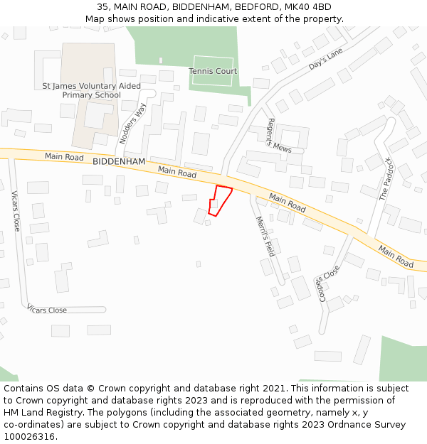35, MAIN ROAD, BIDDENHAM, BEDFORD, MK40 4BD: Location map and indicative extent of plot