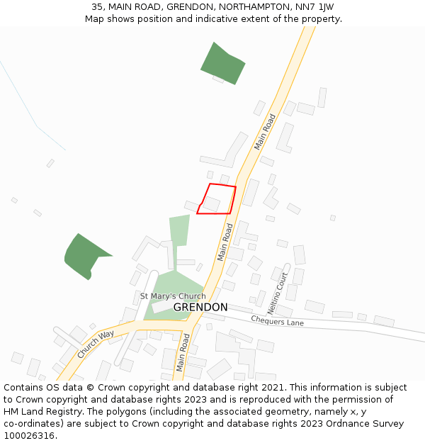 35, MAIN ROAD, GRENDON, NORTHAMPTON, NN7 1JW: Location map and indicative extent of plot