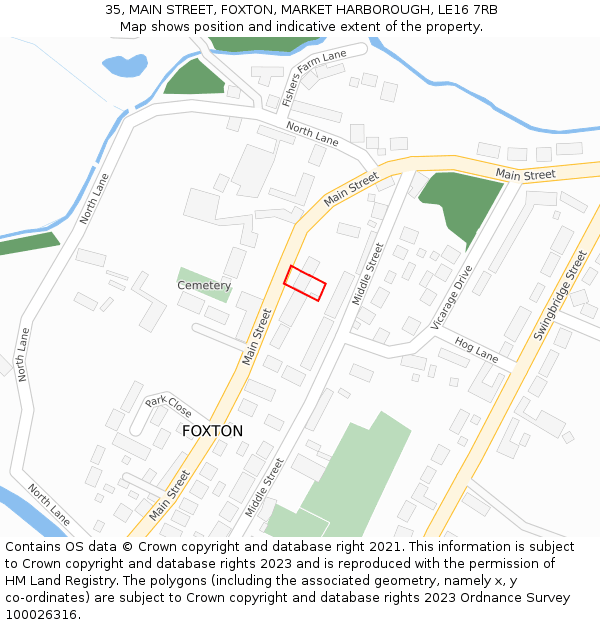 35, MAIN STREET, FOXTON, MARKET HARBOROUGH, LE16 7RB: Location map and indicative extent of plot