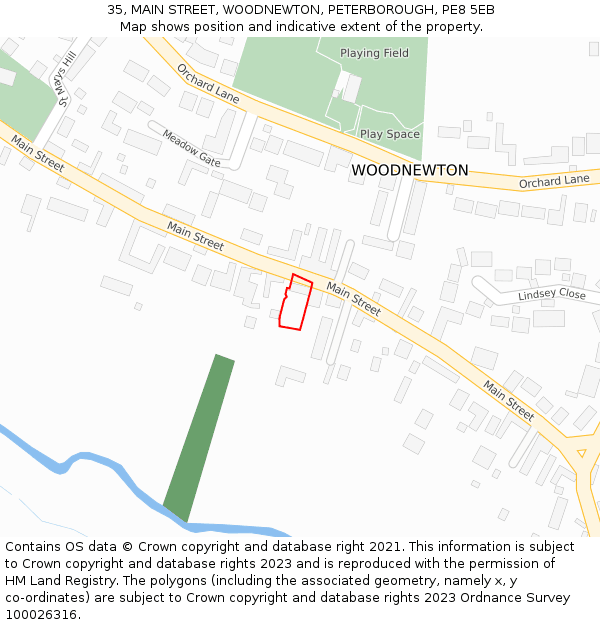 35, MAIN STREET, WOODNEWTON, PETERBOROUGH, PE8 5EB: Location map and indicative extent of plot