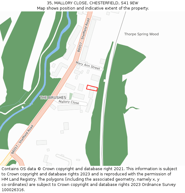 35, MALLORY CLOSE, CHESTERFIELD, S41 9EW: Location map and indicative extent of plot