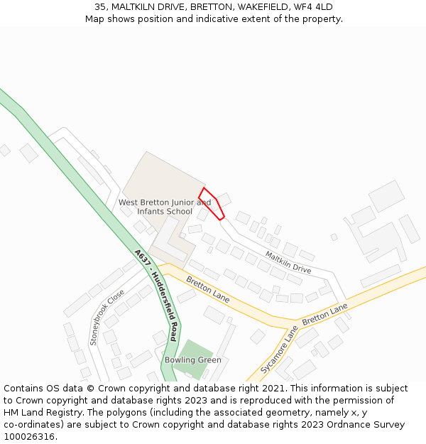 35, MALTKILN DRIVE, BRETTON, WAKEFIELD, WF4 4LD: Location map and indicative extent of plot