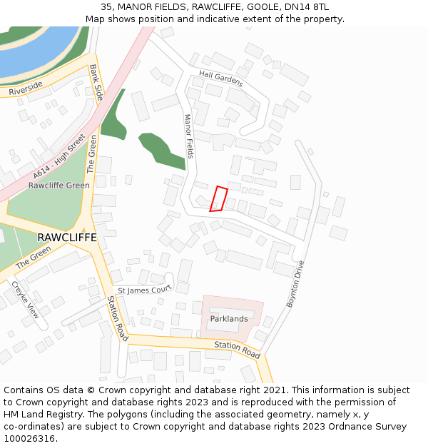 35, MANOR FIELDS, RAWCLIFFE, GOOLE, DN14 8TL: Location map and indicative extent of plot