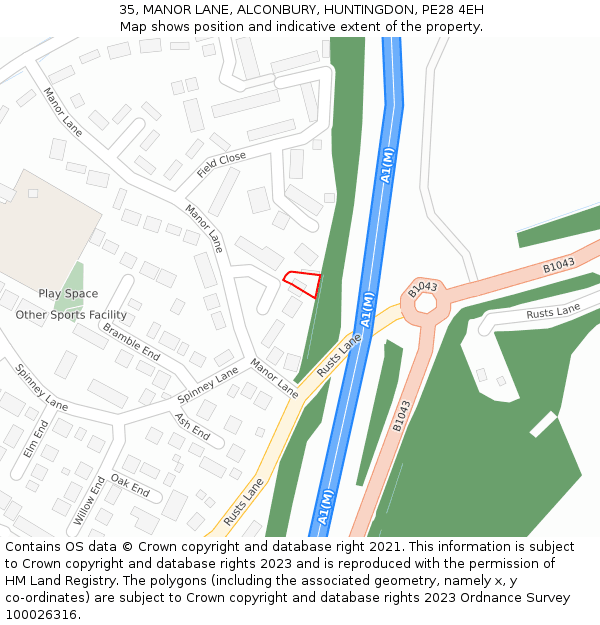 35, MANOR LANE, ALCONBURY, HUNTINGDON, PE28 4EH: Location map and indicative extent of plot