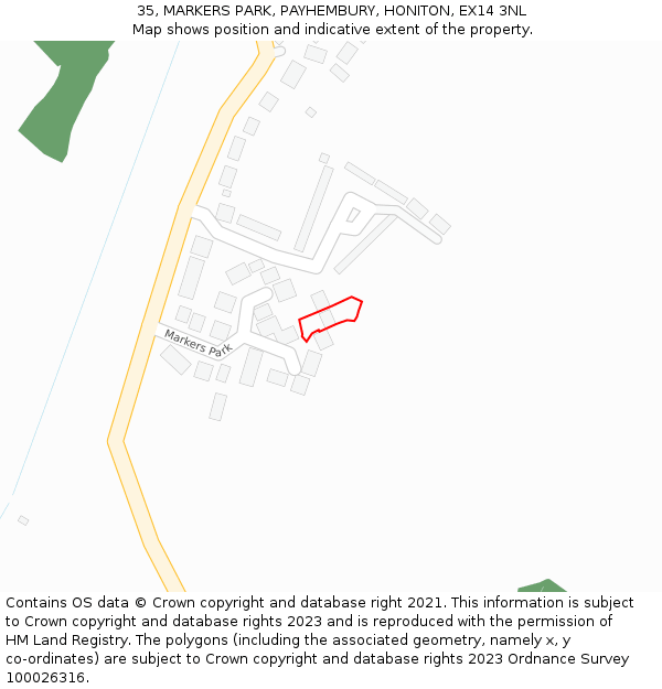 35, MARKERS PARK, PAYHEMBURY, HONITON, EX14 3NL: Location map and indicative extent of plot