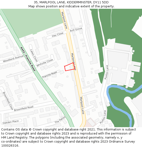 35, MARLPOOL LANE, KIDDERMINSTER, DY11 5DD: Location map and indicative extent of plot