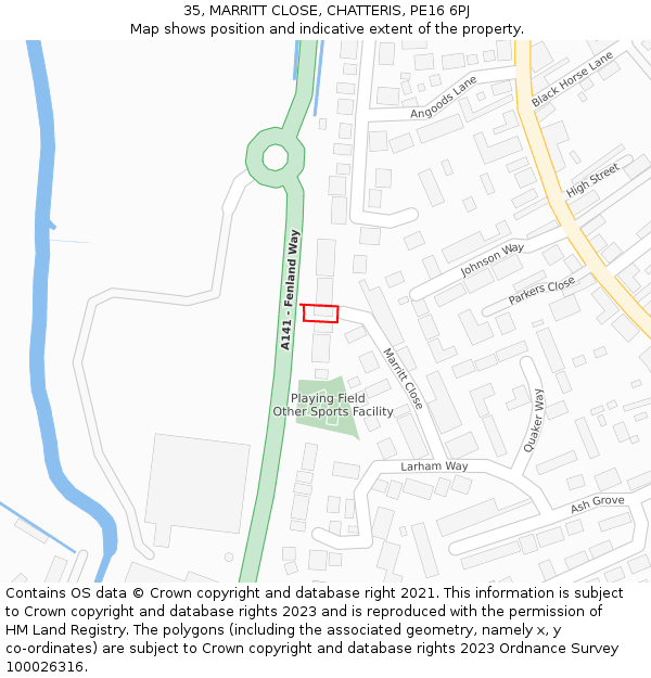 35, MARRITT CLOSE, CHATTERIS, PE16 6PJ: Location map and indicative extent of plot