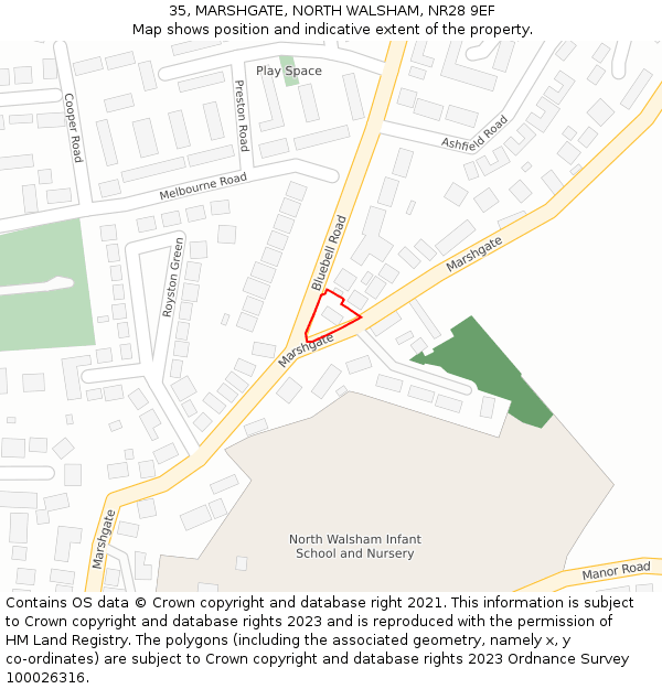 35, MARSHGATE, NORTH WALSHAM, NR28 9EF: Location map and indicative extent of plot