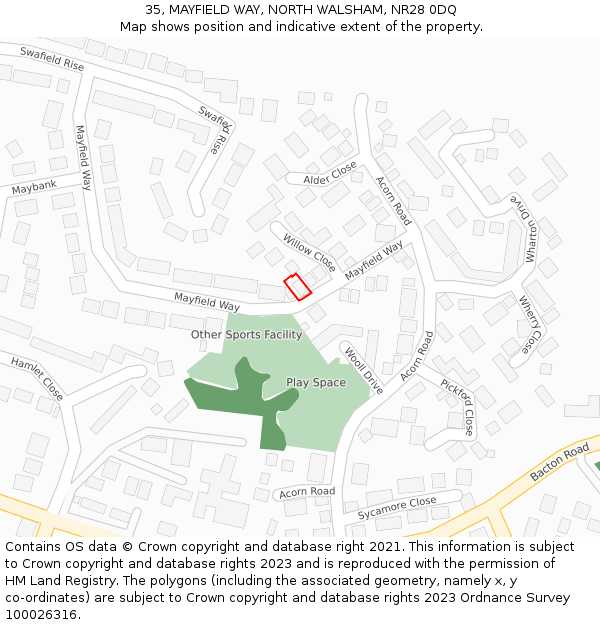 35, MAYFIELD WAY, NORTH WALSHAM, NR28 0DQ: Location map and indicative extent of plot