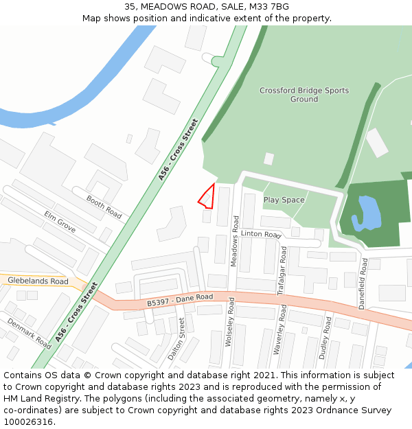 35, MEADOWS ROAD, SALE, M33 7BG: Location map and indicative extent of plot