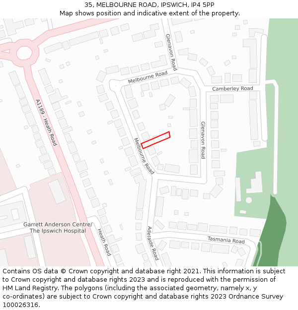 35, MELBOURNE ROAD, IPSWICH, IP4 5PP: Location map and indicative extent of plot