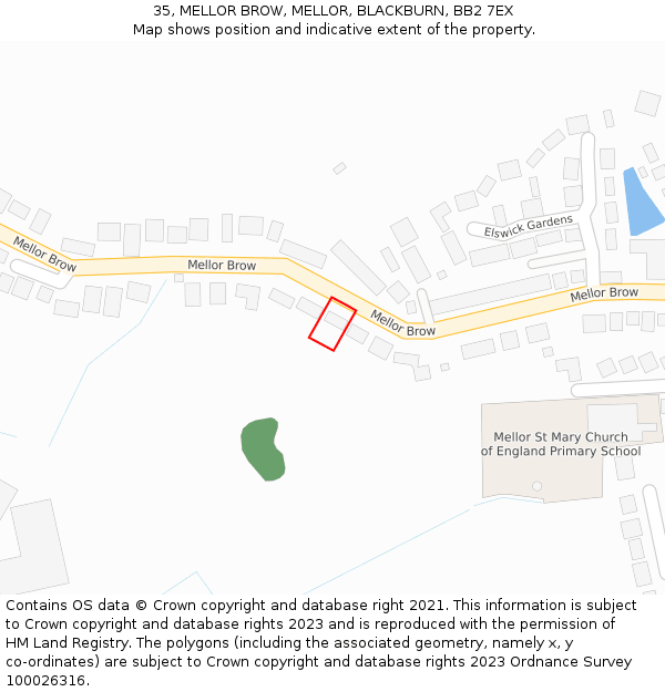 35, MELLOR BROW, MELLOR, BLACKBURN, BB2 7EX: Location map and indicative extent of plot