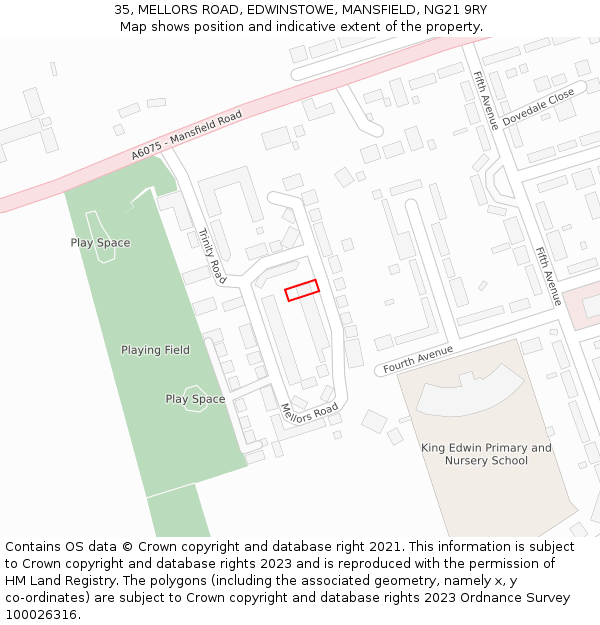 35, MELLORS ROAD, EDWINSTOWE, MANSFIELD, NG21 9RY: Location map and indicative extent of plot