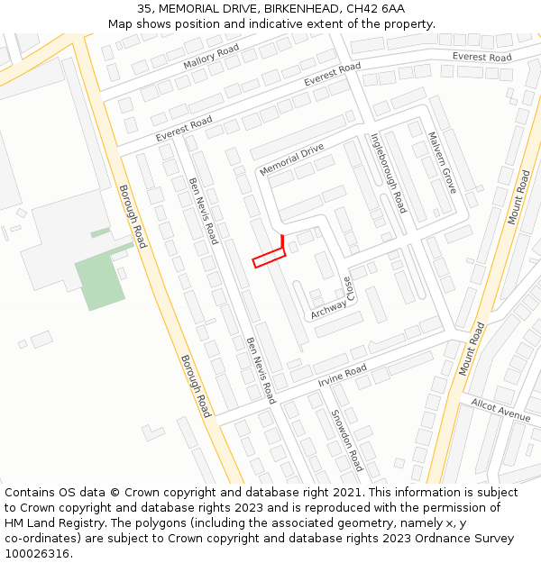 35, MEMORIAL DRIVE, BIRKENHEAD, CH42 6AA: Location map and indicative extent of plot
