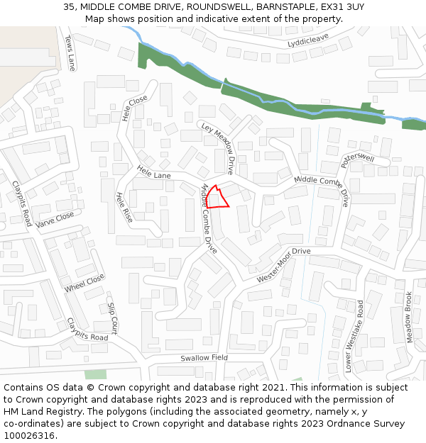 35, MIDDLE COMBE DRIVE, ROUNDSWELL, BARNSTAPLE, EX31 3UY: Location map and indicative extent of plot