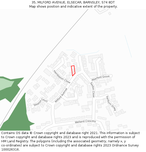 35, MILFORD AVENUE, ELSECAR, BARNSLEY, S74 8DT: Location map and indicative extent of plot