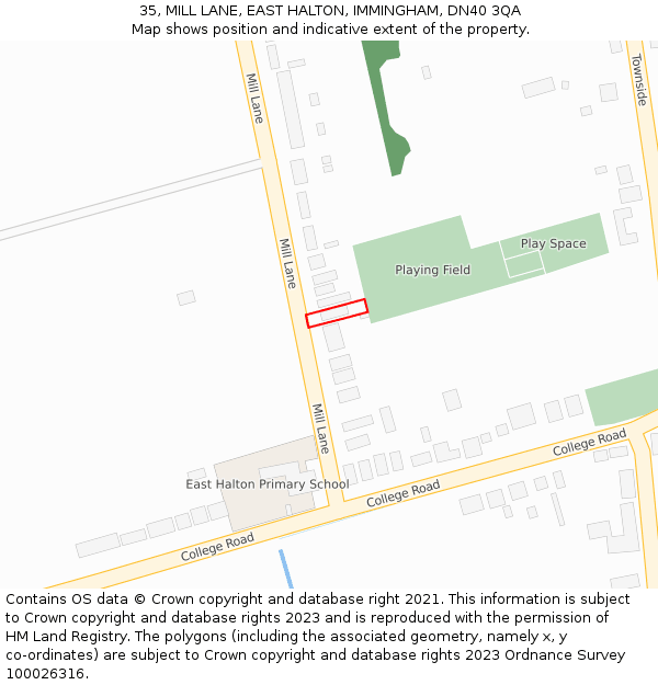 35, MILL LANE, EAST HALTON, IMMINGHAM, DN40 3QA: Location map and indicative extent of plot