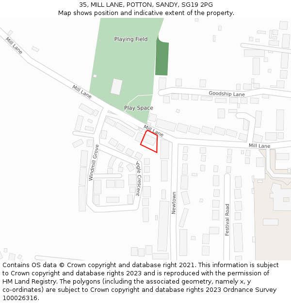 35, MILL LANE, POTTON, SANDY, SG19 2PG: Location map and indicative extent of plot