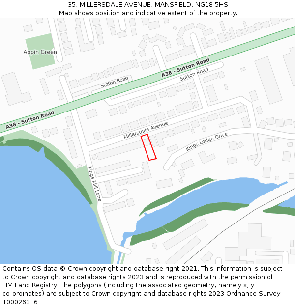 35, MILLERSDALE AVENUE, MANSFIELD, NG18 5HS: Location map and indicative extent of plot