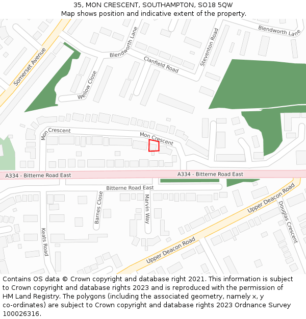 35, MON CRESCENT, SOUTHAMPTON, SO18 5QW: Location map and indicative extent of plot