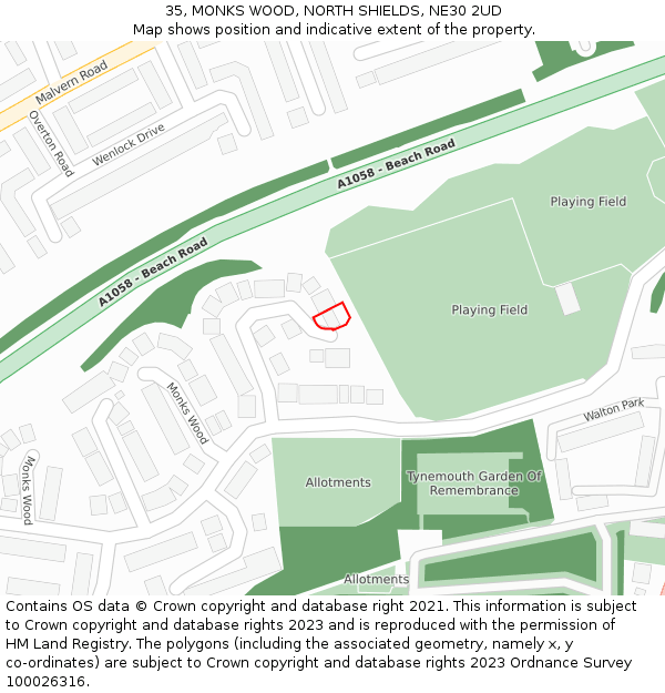 35, MONKS WOOD, NORTH SHIELDS, NE30 2UD: Location map and indicative extent of plot