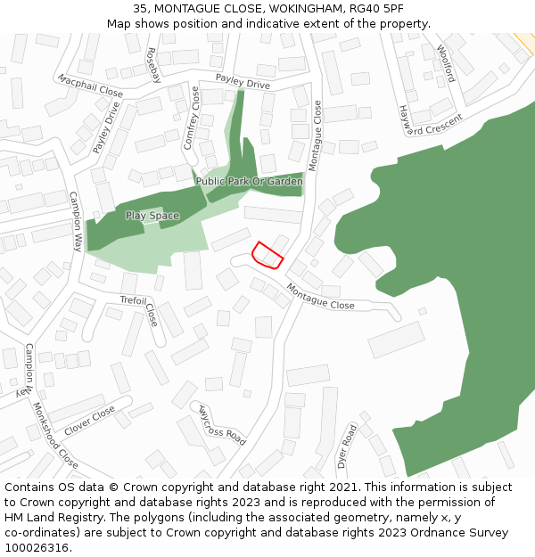35, MONTAGUE CLOSE, WOKINGHAM, RG40 5PF: Location map and indicative extent of plot
