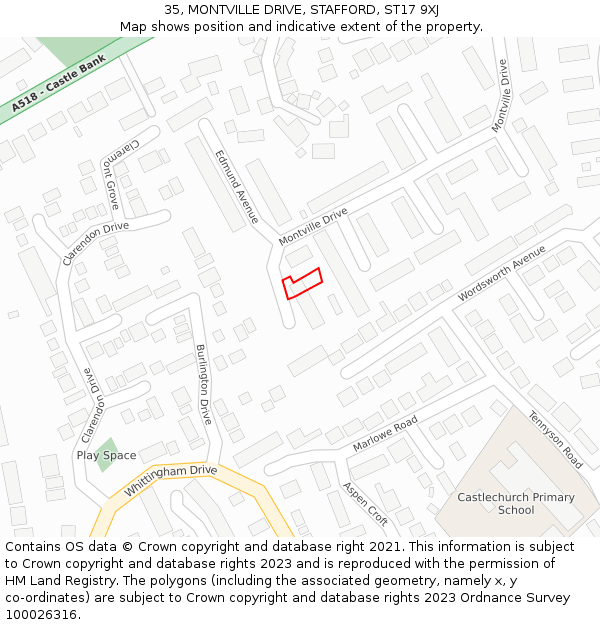 35, MONTVILLE DRIVE, STAFFORD, ST17 9XJ: Location map and indicative extent of plot