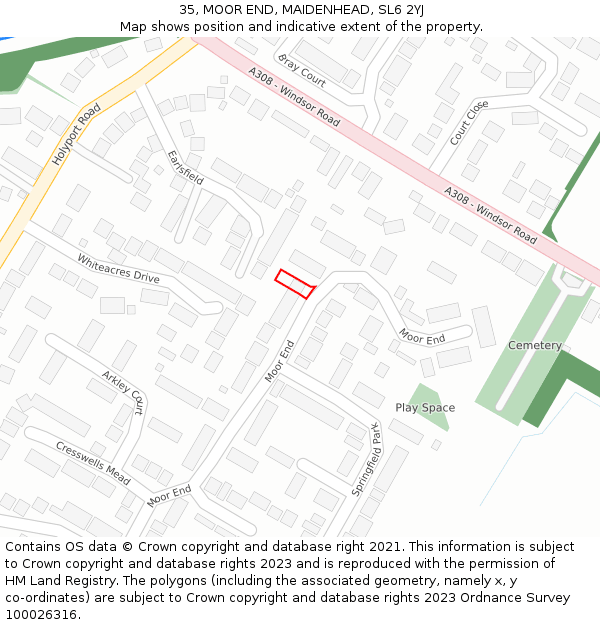 35, MOOR END, MAIDENHEAD, SL6 2YJ: Location map and indicative extent of plot
