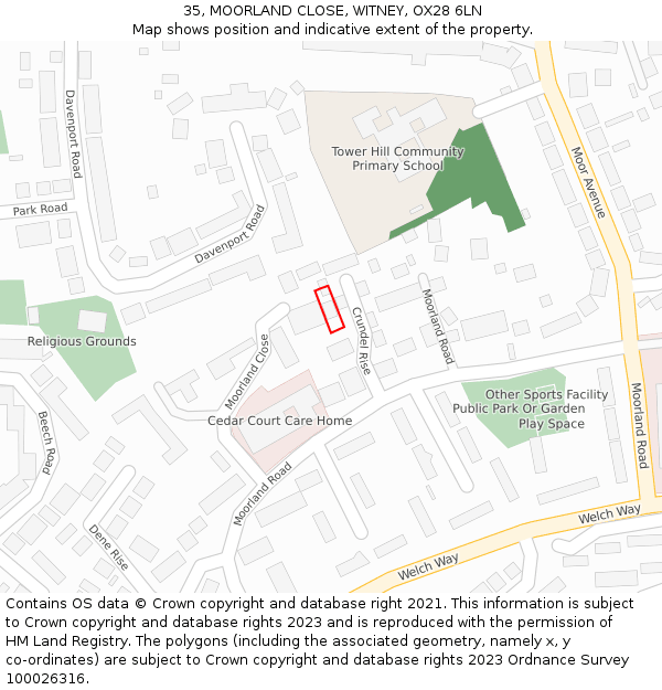 35, MOORLAND CLOSE, WITNEY, OX28 6LN: Location map and indicative extent of plot