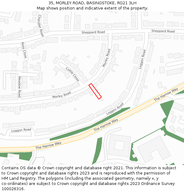 35, MORLEY ROAD, BASINGSTOKE, RG21 3LH: Location map and indicative extent of plot