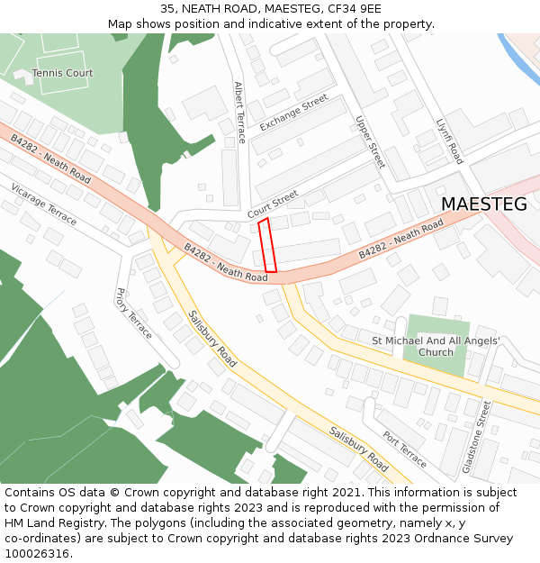 35, NEATH ROAD, MAESTEG, CF34 9EE: Location map and indicative extent of plot
